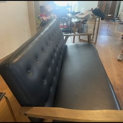 Mid-Century Modern Black Faux Leather Sofa 
