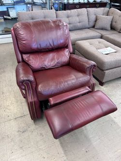 SALE Burgundy Leather Recliner Chair | Tufted Armchair w/ Brass Nailhead Trim