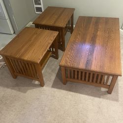 Nice Mission style Coffee Table And 2 Side Tables