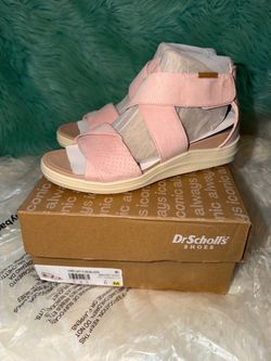 NIB Dr. Scholl’s Time Off Fun Blush Pink Crisscross Wedge Sandals Size 6.
