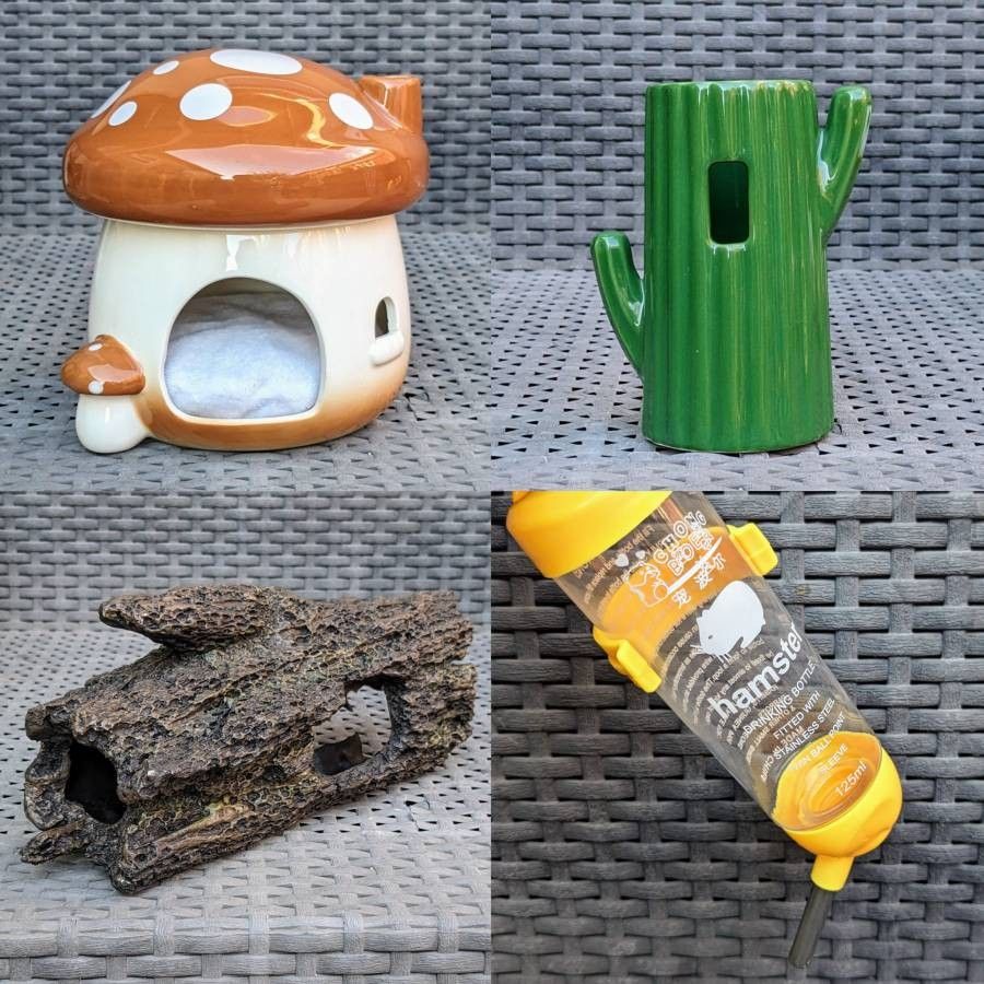 Pet hamster mouse rat gerbil hedgehog snake lizard hideout house log drinking water bottle holder