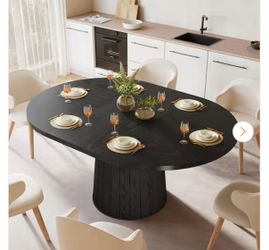 Roesler Grey Wood 55" in. Pedestal Oval Dining Table Seats 6 for Kitchen, Dining Room