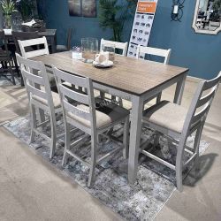 NEW!! 7 Pcs Counter H. Dining Set, White/Light Brown Color, SKU#10D394-423