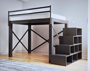Black Metal Adult Loft Bed for 8ft ceiling. FULL size