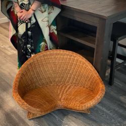 Vintage Asymmetrical Wicker Loveseat/Lounge Chair/kids Chair/pet Lounger