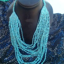Turquoise Multi strand Necklace 1970's Vintage Beaded Beads Multistrand 