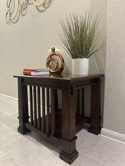 Mission Style Solid Wood End Table with Magazine Rack