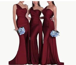 One shoulder Burgundy gown