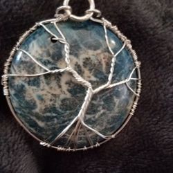 Royal blue Ammonite Wire Wrapped pendant 