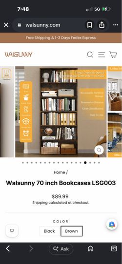 Walsunny 70 Inch Bookcase LSG003