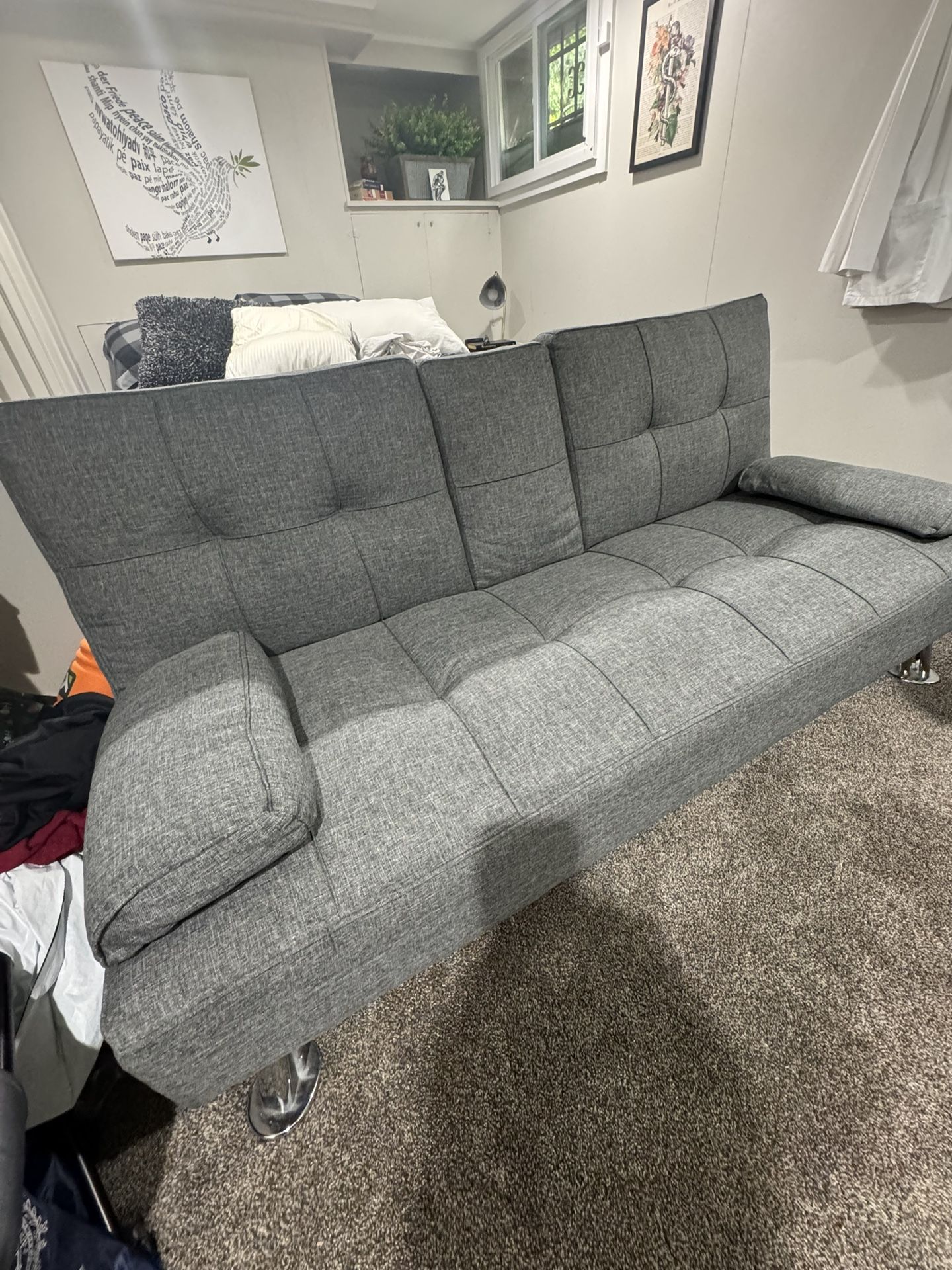 Gray Futon Sofa Bed – Excellent Condition