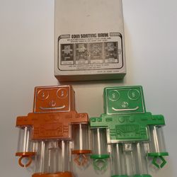 Vintage ROBOT BANKS-Plastic Coin  Sorting Banks (2) plus One Original Box (6” High)