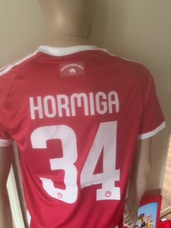 Olympiacos home soccer jerseys Hormiga #34 size small through 4XL.