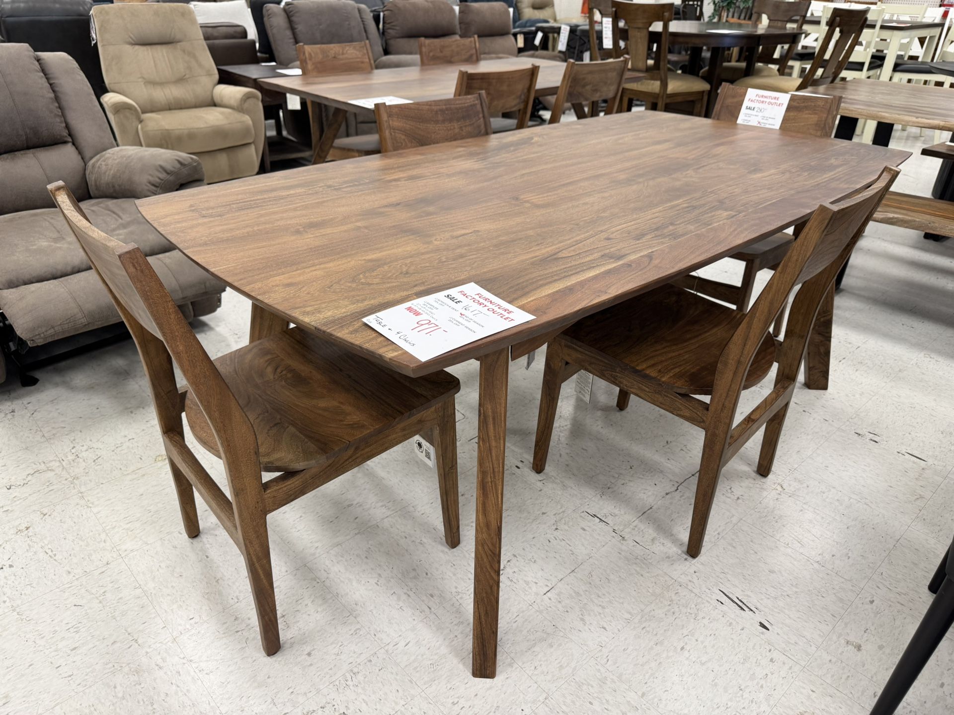 Mid-Century Solid Wood Walnut Dining And 4 Chairs