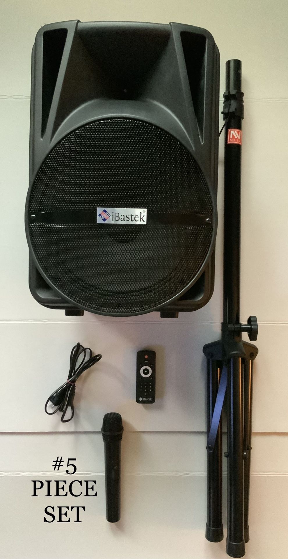 SPEAKER iBASTEK iB-LT1256 PORTABLE W/NUTEK TRIPOD, REMOTE MICROPHONE & CORD LOT(5) PAID $289 *READ ENTIRE DESCRIPTION BELOW FOR MORE INFO ⤵️⤵️⤵️