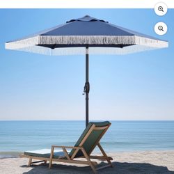 Autlaycil 7.5 ft Patio Umbrella with Fringe, Beach Pool and Yard, Navy Blue
