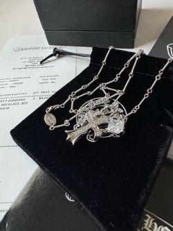 Church Emo Chrome Rock Hearts Sugar Cube Silver Plat cross necklace 60cm with clear gemstones