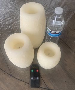 Set Of 3 Flameless Wax Candles With Remote