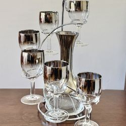 Dorothy Thorpe Silver Fade Decanter Set with Spiral Rack – Mid Century Barware