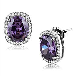 Women's Stainless Steel High polished CZ Amethyst Earrings