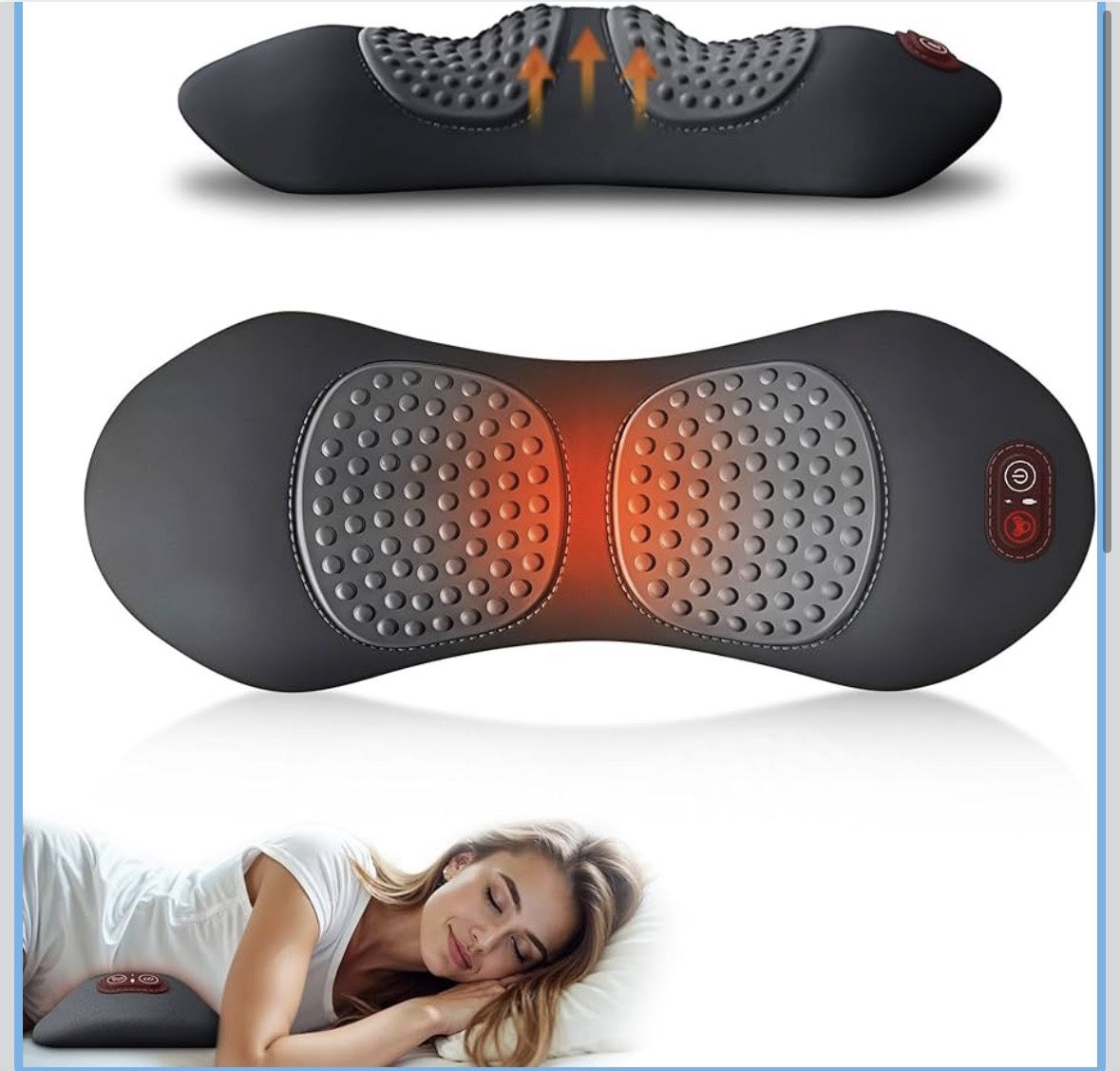 3-in-1 Rechargeable Electric Lumbar Support Pillow — Adjustable Height, Heat & Massage | Back Pain Relief