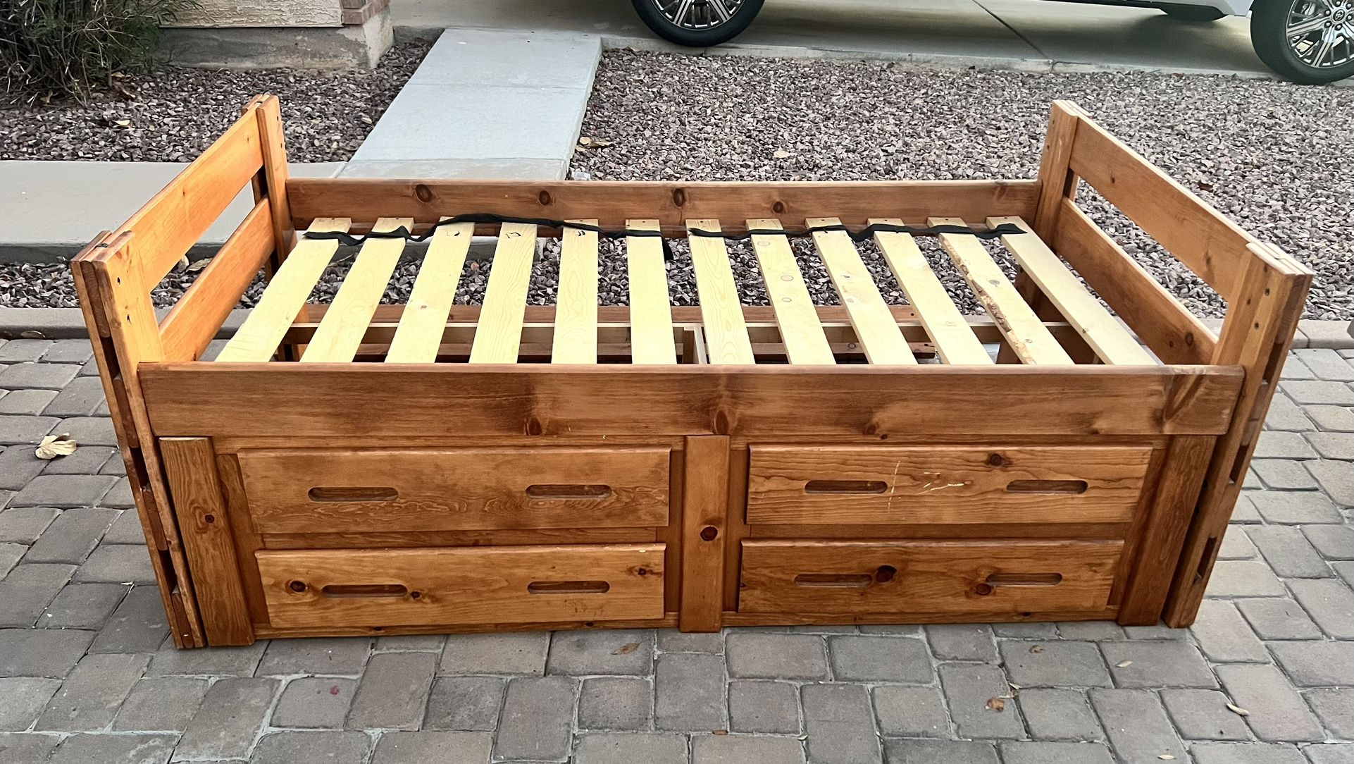 Wood Twin Bed With Drawers