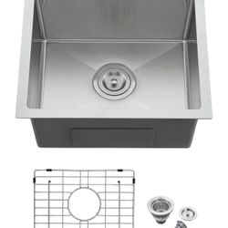 MENATT 18x18 Inch Drop in Kitchen Sink, 304 Stainless Steel Single Bowl Small Sink with X-Shape Drain Groove & Bottom Grid Mat, 9” Deep Bar Sink for C