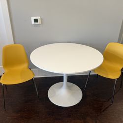 Round Breakfast/Dining Table + 2 Yellow Chairs