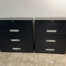 2 Borroughs Adaptafile 3-Drawer Black Metal Filing Cabinets 41" x 40" x 18"