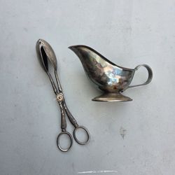 Vintage Serving Tongs And Gravy Boat 