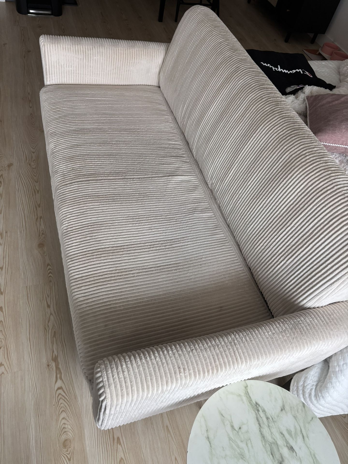 65” White Corduroy Loveseat