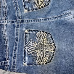 Mid Rise Cross Embellished Jeans