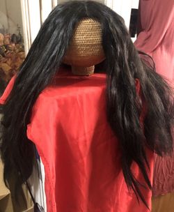 Wig black thick, long straight synthetic hair