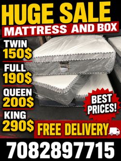 Huge sale for Mattress And Box Twin size #mattress and box 150.$ full 190$ Queen 200$ king 290$. free delivery free set up 708….289…7715… cash or Zell
