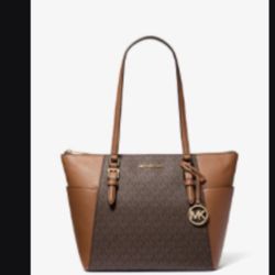 	 Charlotte Large Logo and Leather Top-Zip Tote Bag  