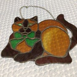 Vintage Stain Glass Cat Wall Frame