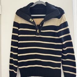 Lauren Ralph Lauren Black and metallic gold striped sweater.