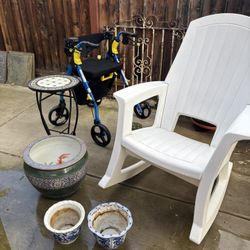 Yard items and wheeled cart