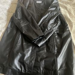 New W/ Tags… Black Leather 3/4 Length Coat!