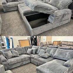 Gray Pull Out Sectional Sofa With Storage 