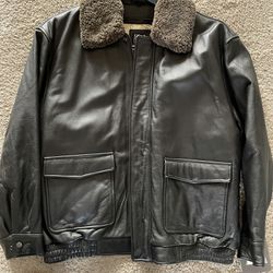 Men’s Leather Bomber Jacket With Removable Liner