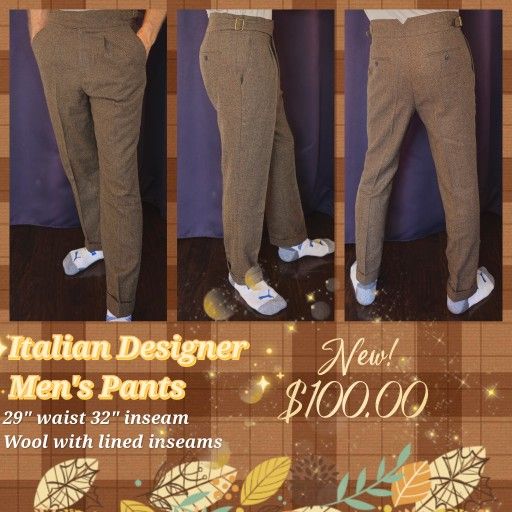 Italian Designer Men's Pants NEW 29" x 32" Wool