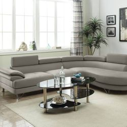 Brand New Grey Leather Modern Style Sectional Sofa 