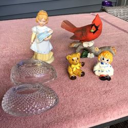 4 Vintage Avon Porcelain Figurines Fostoria Lead Crystal Egg Raggedy Ann Salt-n-Pepper Shakers Mother’s Day
