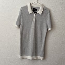 Hollister Mens  M  Sweater Knit Polo Shirt 1/4 Zip Short Sleeve Textured Top