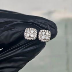 0.8ct Cushion Cluster Moissanite Stud Earrings 8.5mm .925 Silver