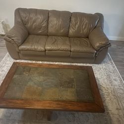  Leather Sofa And Table Great Condition 