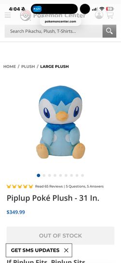 Used Pokemon Center Jumbo Piplup Plush
