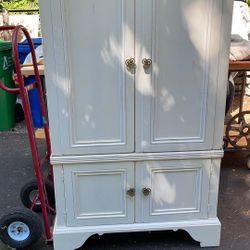 Antiqued White Armoire / TV Cabinet 