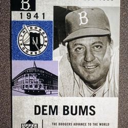 2001 Upper Deck Billy Herman Brooklyn Dodgers 1941 Baseball Card  #14 Vintage Collectible MLB Sports